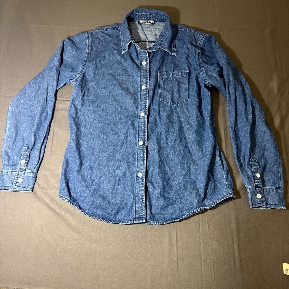 PJ Paul Jones Shirt Womens Medium Blue Chambray Everyday Wear Button Up Top